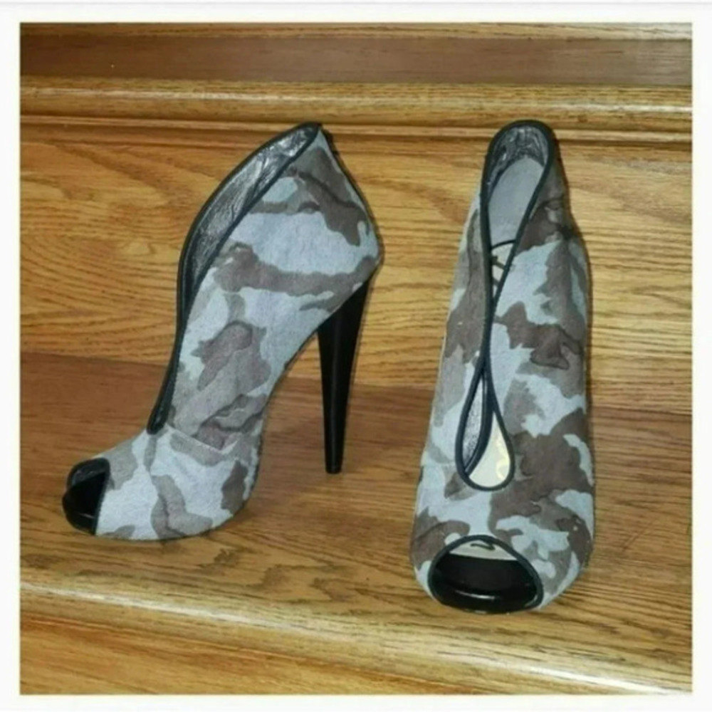 Sam Edelman Booties 6 Camo Calf Hair Peep Toe Stiletto High Heel‎ Ankle Boots